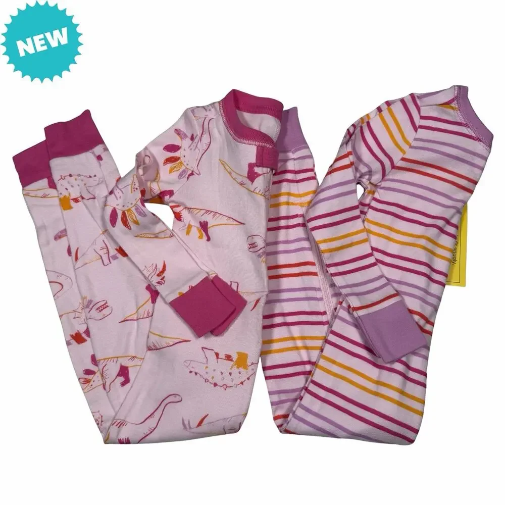 Cat And Jack One Peice Sleepers Size 24months 1 Striped 1 Dinosaurs Pink NWT